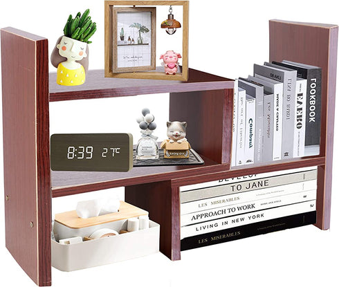 PENGKE Office Storage Rack Desktop Organizer,Home Decor Adjustable Wood Display Shelf,Birthday Gifts,True Natural Stand Shelf,Brown