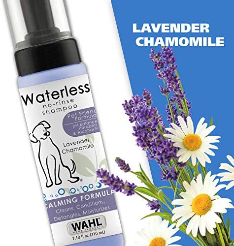 Wahl Pet Friendly Waterless No Rinse Shampoo for Animals – Lavender & Chamomile for Cleaning, Conditioning, Detangling, & Moisturizing Dogs, Cats, & Horses – 7.1 Oz - Model 820014A