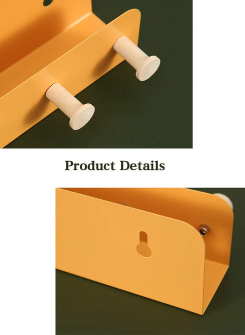 Entryway Shelf with Hooks Wall Mounted Mail and Key Holder Metal Storage Organizer Coat rack for Entryway, Home Wall Decor, Bathroom, Kitchen, Office, Hallway, Bedroom (BROWN, SMALL (8.6x2 x2.8 inch))