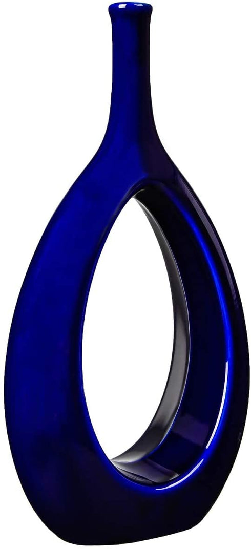 Samawi Blue Ceramic Vase/12 inch/Flowers Home Decor Decorative Blue Vase Modern/Geometric Vase/Peephole Vase for Living Room/Bedroom/Dining Table