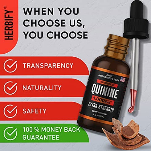HERBIFY Premium Quinine Tincture & Cinchona Drops - US Made Product - Healthy Digestive - Liquid Quinine Cinchona Supplement for Best Absorption - for Men & Women 2oz (60ml)