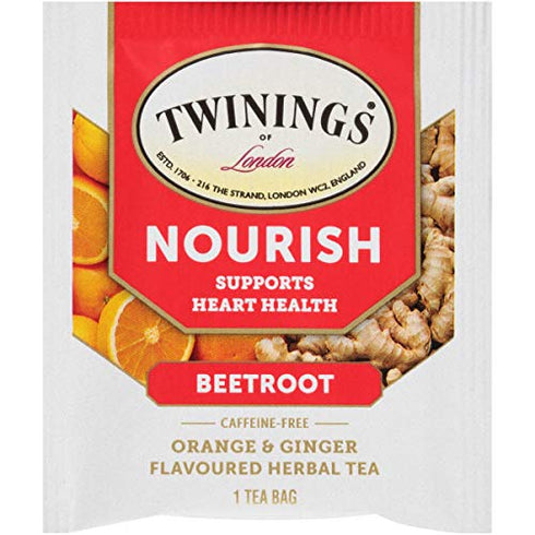 Twinings Daily Wellness Tea, Nourish Heart Healthy Beetroot, Orange & Ginger, Flavored Herbal Tea, 18 Count (Pack of 6)