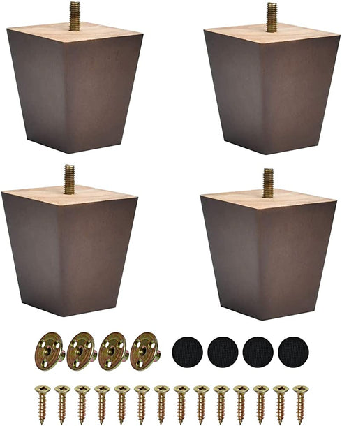 BUYGOO 3inch Wood Furniture Legs Sofa Legs Set of 4 Square Couch Legs Mid-Century Modern Replacement Legs for Armchair Recliner Coffee Table Dresser (Brown)