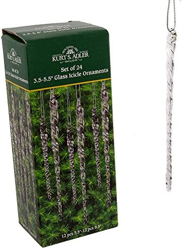Kurt Adler 3-1/2-Inch-5-1/2-Inch Clear Glass Icicle Ornament Set of 24 Pieces
