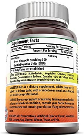 Amazing Formulas Bromelain - 500 Mg 120 Tablets (Non GMO,Gluten Free), Proteolytic Enzymes - Supports Dijestion of Proteins - Anti-Inflammatory Properties - Supports Nutrient Absorption*