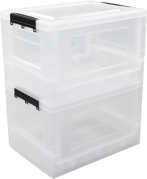 Rinboat 16 L Collapsible Storage Box Crates, Stackable Folding Utility Crates, 2 Packs