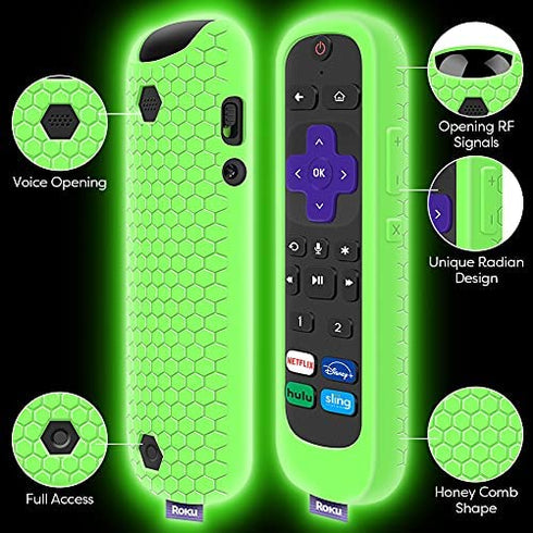 Case for Roku Voice Remote Pro, Cover Roku Ultra 2020/2019/2018 Remote Control Silicone Protective Controller Back Sleeve Holder Universal Replacement Skin New Battery Protector(Glow Green)