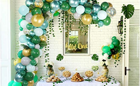 DUBEDAT 142 PCS Green Balloon Garland Latex Balloon Arch Safari Jungle Party Wild One Birthday Party Decoration Kids Baby Shower Wedding Party