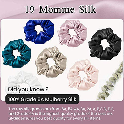 LILYSILK Silk Hair Scrunchies for Frizz&Breakage Prevention, 100% Mulberry Silk Hair Ties No Damage, Elastic Silk ponytail Holders, 5Pcs, Random Color