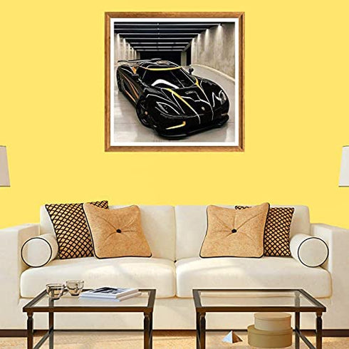 Bimkole 5D Diamond Painting Kits Cool Black Sports Car, Full Drill Supercar DIY Rhinestone Embroidery Set Paint with Diamonds Art by Number Kits Cross Stitch Home Wall Craft Decoration (12x12in)