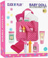 Click N' Play Baby Girl Doll Diaper Bag, Pink Soft Carrying Bag Including Cleaning, Caring and Feeding Accessories
