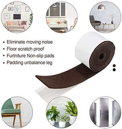 2 Packs Felt Furniture Pads Heavy Duty Felt Strip Roll with Adhesive Backing Adhesive Felt Tape for Protecting Hardwood Floors Chair Wall Protector(120 x 2 x 0.12 Inch,Dark Brown)