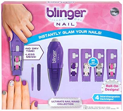 Blinger Ultimate Nail Wand Collection, Purple - Glam Your Nails with Sticker Sheets, 1 Step Process, No Drying, No Waiting – Nail Art for School, Parties, Special Occasions, Everyday Use – Exclusive