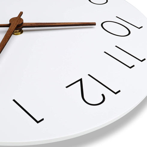 12'' Wooden Wall Clock - Plumeet Frameless Clocks with Silent Quartz Movement - Modern Style Village Wall Clocks Decorative Home Kitchen - Battery Operated (White)