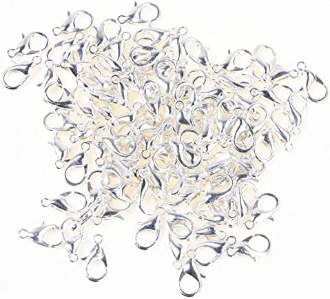 Shapenty Small Metal Alloy Lobster Claw Clasps Clip DIY Necklace Jewelry Finding Making Accessories Fastener Hook, 12mmx6mm, 100PCS (Silver)