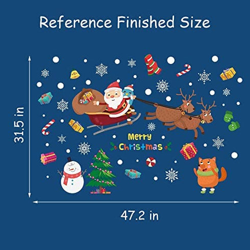Supzone Christmas Wall Stickers Santa Claus Elk Wall Decals Removable Vinyl DIY Snowman Wall Decor Christmas Party Window Playroom Bedroom Classroom Living Room