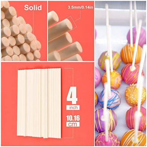 320Pcs Cake Pop Sticks and Wrappers, Lollipop Sticks Cake Pop Bags with Metallic Twist Ties Bow, for Making Lollipops Cookies Candies Chocolates