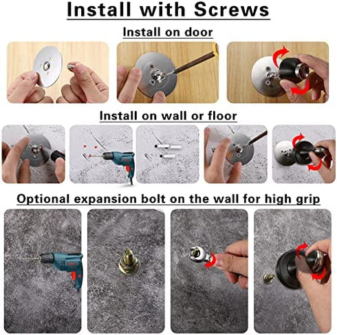 Sumnacon Magnetic Door Stopper, Heavy Duty Stainless Steel Door Stop Holder Come with 4 Pcs 3M Double-Sided Adhesive Tape & Hardware Screws,Install with Adhesive Tape Or Screws On Floor Wall (Black)