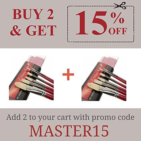 Oil Acrylic Paint Brushes Set. 100% Natural Chungking Hog Hair Bristle in Portable Organizer Plastic Container. 6pc Filbert Flat and Round Paintbrush Gift Kit.