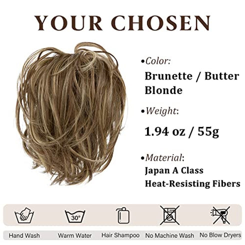 CJL HAIR Messy Bun Hair Piece Straight Fake Bun Short Ponytail Extension Instant Updo Donut Chignons Elastic Hairpiece for Women