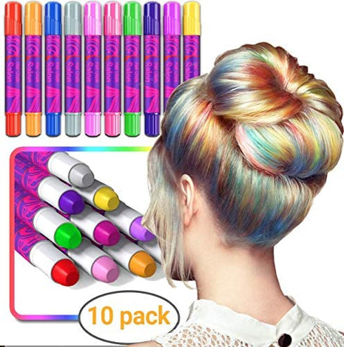Desire Deluxe Hair Chalk Gift for Girls Makeup Kit of 10 Temporary Colour Pens Gifts, Great Toy for Kids Age 5 6 7 8 9 10 11 12 13 Years Old