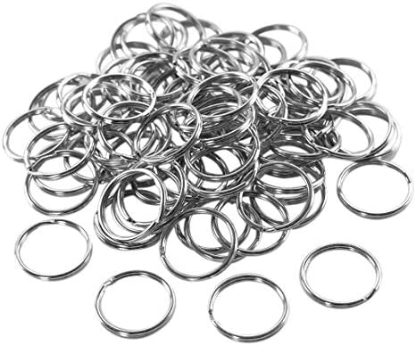 AKIRO 50 Pcs Nickel Key Rings, 25mm Keyring Split Ring Metal Key Holder Pocketed Clasps Connectors, Heavy Duty Metal Key Chain Ring