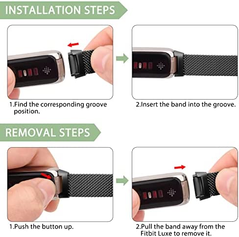 Vanjua Metal Band Compatible with Fitbit Luxe Bands, Stainless Steel Mesh Loop Adjustable Wristband Replacement Strap for Fitbit Luxe/Luxe Special Edition Fitness Tracker Women Men (Black)