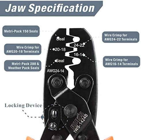 IWISS Weather Pack Sealed Connector Crimping Tool - Wire Crimper for Delphi Metri-Pack 150, 280 & Weather-Pack Terminals AWG24-14