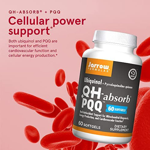 Jarrow Formulas QH-Absorb + PQQ - 60 Softgels - Supports Mitochondrial Biogenesis, Energy Production & Cardiovascular Health - Up to 60 Servings