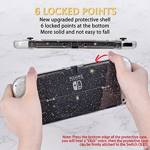 DLseego Protective Glitter Case Compatible with Switch OLED Console Updated Version, Glitter Bling Soft TPU Cover with Shock-Absorption and Anti-Scratch Design- Golden Crystal Glitter