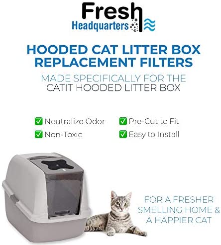 FRESH HEADQUARTERS Replacement Filters Compatible with Catit Hooded Litter Box – Pre-Cut Activated Charcoal Carbon Air Purifier Refill Pads for Safe Urine Odor Control (6 Pack)