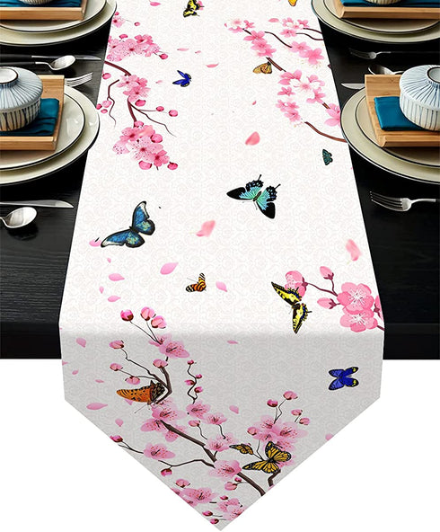 Japanese Sakura Cherry Blossom Table Runner 13x70 Inch Pink Floral Butterfly Table Runners Dresser Scarves for Kitchen Coffee Table Dresser Holiday Party Wedding Farmhouse Table Decor
