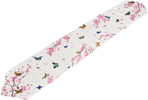 Japanese Sakura Cherry Blossom Table Runner 13x70 Inch Pink Floral Butterfly Table Runners Dresser Scarves for Kitchen Coffee Table Dresser Holiday Party Wedding Farmhouse Table Decor