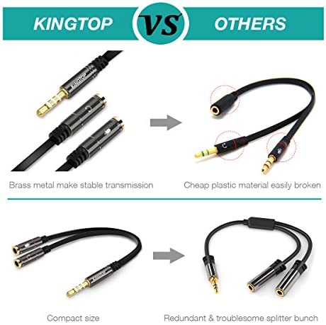 KINGTOP 2 Pack 3.5mm Combo Audio Adapter Cable for PS4,PS5,Xbox One,Tablet,Mobile Phone,PC Gaming Headsets and New Version Laptop