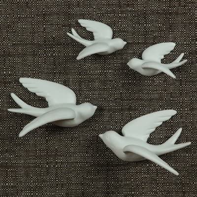 HomArt Smalll White Ceramic Sparrow Figurines. Pair of 2