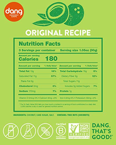 Dang Toasted Coconut Chips | Original | 1 Pack | Vegan, Gluten Free, Non GMO, Healthy Snacks Made with Whole Foods | 3.17 Oz Resealable Bag