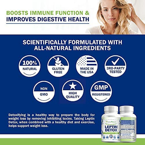 Power By Naturals Leptin Detox - Detox Cleanse Weight Loss and Belly Fat for Women & Men - Constipation Relief for Adults & Gut Cleanse (60) Acai Berry Cleanse Detox Pills
