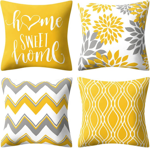 Drmstow Yellow Pillow Covers 18x18 Set of 4 Modern Decorative Geometric Outdoor Sofa Throw Pillow Cushion Covers Case for Couch Living Room Bedroom Patio Furniture Indoors Home Decor