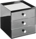 mDesign Plastic Makeup Organizer Storage Station Cube with 3 Drawers for Bathroom Vanity, Cabinet, Countertops - Holds Lip Gloss, Eyeshadow Palettes, Brushes, Blush, Mascara - Black/Clear