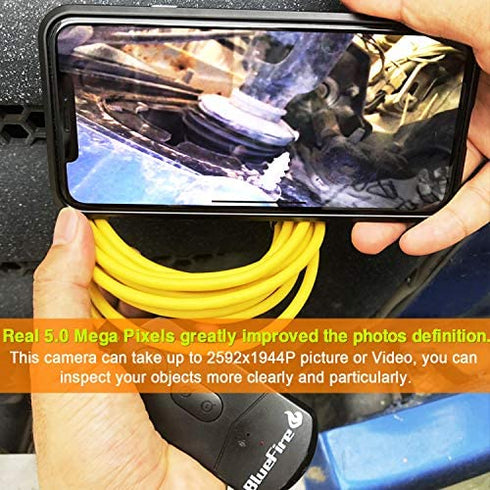 BlueFire 5MP HD WiFi Borescope 1944P Semi-Rigid Wireless Endoscope IP68 Waterproof Inspection Camera Snake Camera for Android and iOS Smartphones iPhone Samsung iPad Tablet (11.5FT)