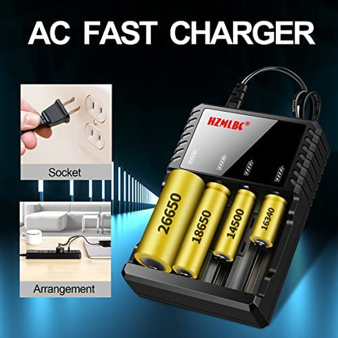 18650 Battery Charger Universal Smart 18650 Charger with LED Indicator for 3.7V Lithium ion Battery 18650 21700 26650 18500 16650 14500 Rechargeable Batteries (4 Bay)