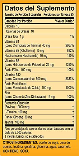 SUPER MACHO, High Potency B Vitamins and Amino Acids, Fuel for Today´s Active Men, No Caffeine, No Sugar, Dietary Supplement, 50 Soft gels, Jar.