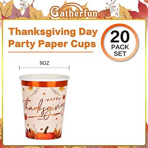 Gatherfun Thanksgiving Party Supplies Maple Leaves Disposable Paper Cups for Thanksgiving Dinner Party Fall Party Decorations , 9OZ 20 Pack