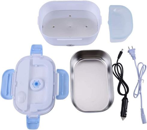 Electric Lunch Box Food Warmer Heater for Car and Home with Removable 304 Stainless Steel Storage Container Warming Bento 2 in 1 Car 12V/24V and Home Use 110V (Blue)