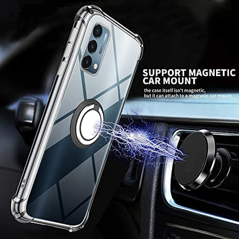 for OnePlus Nord N200 5G Case with Tempered Glass Screen Protector Clear Soft Shockproof Protective Phone Case Cover with 360 Degree Rotating Holder Kickstand for OnePlus N200 5G, Crystal Clear
