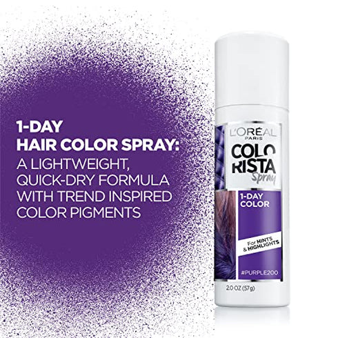 L'Oreal Paris Colorista Hair Makeup Temporary, Semi Permanent 1-Day Hair Color Spray, Ammonia and Peroxide Free, PURPLE, 2. oz