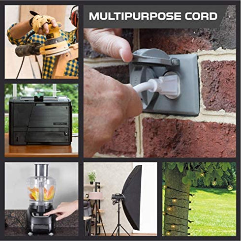 10 Ft White Extension Cord - 16/3 Durable Electrical Cable
