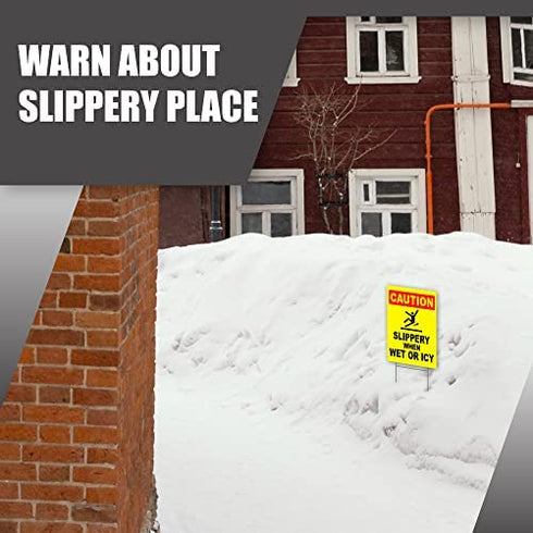 Caution Slippery When Wet or Icy - 8 x 12 Coroplast Slippery When Wet Sign - Caution Ice Sign - Slippery Sign Warning - Caution Wet Floor Sign Yellow