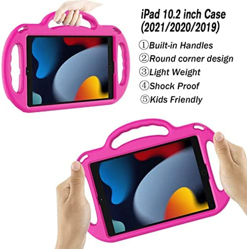 LTROP iPad 10.2 Case, iPad 9th/8th/7th Generation Case for Kids, Shockproof Handle Stand Shoulder Strap Kids Case for iPad 10.2 Inch 2021/2020/2019 (9th/8th/7th Gen), Pink
