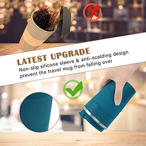 MOMSIV 12oz Travel Mug, Insulated Coffee Cup with Leakproof Lid, Travel Coffee Mug Vacuum Stainless Steel Double Walled Reusable Coffee Cup for Hot and Cold Water Coffee(Blue - 380ml)
